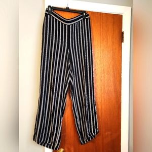 Loft Black and White Striped Pull On Business Casual Wide Leg Pants